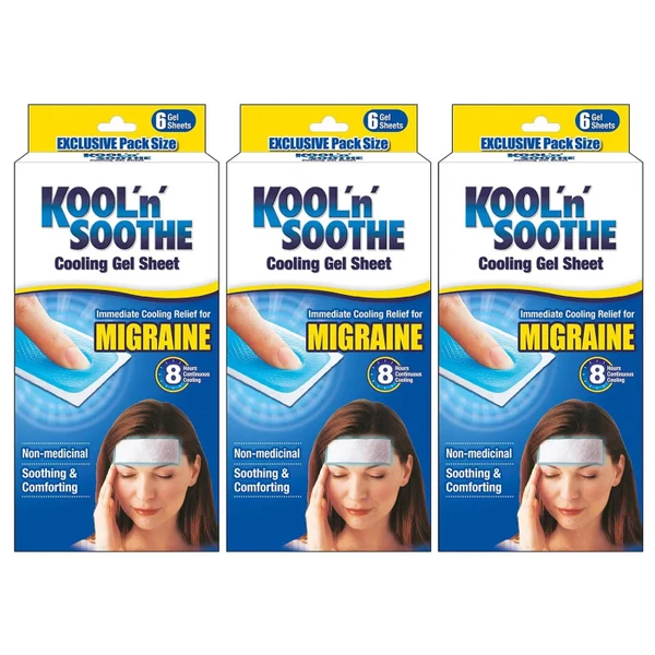 Kool 'n' Soothe Cooling Migraines Headaches Relief Soft Gel Sheets Pack 3x6 Pcs