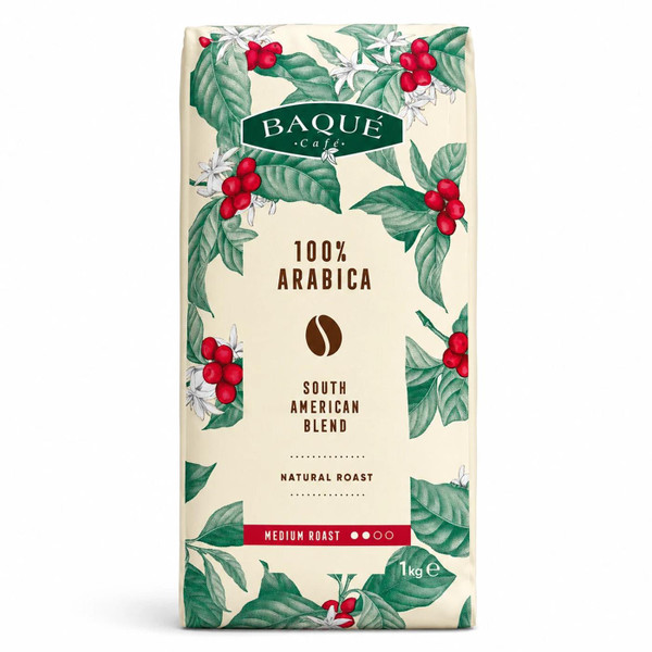 Baqué 100% Arabica South American Medium Roast Blend Whole Bean Coffee Pack 1kg