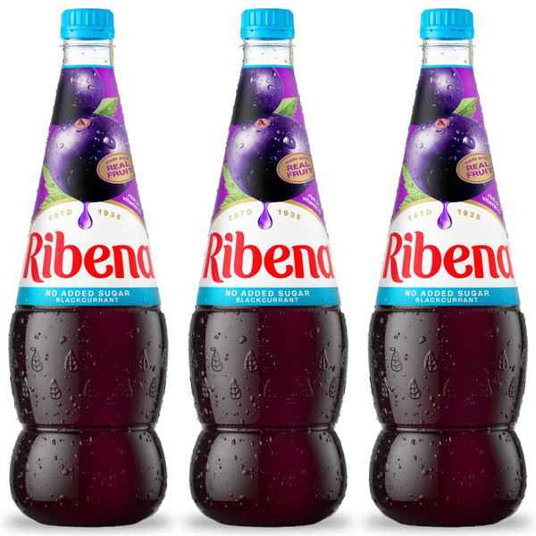 Ribena Blackcurrant Light No Sugar Squash Fruit Flavour Juice Bottle Pack 3x1.5L