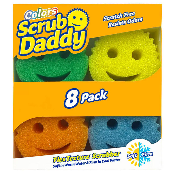 Scrub Daddy FlexTexture Scrubber Soft Flexible Sponge Kitchen Clean Pack 8 Pcs