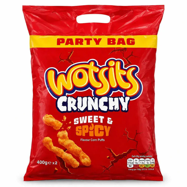 Walkers Wotsits Crunchy Sweet & Spicy Snack Chips Crisp Corn Puffs Pack 2 x 400g