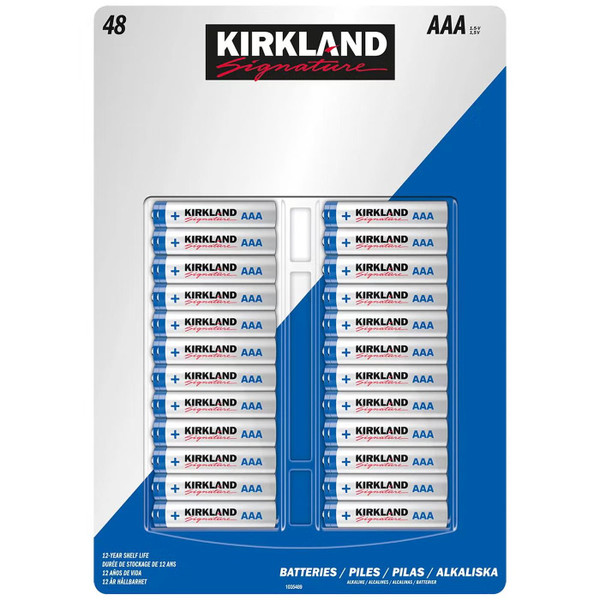 Kirkland Signature AAA Batteries 1.5V Alkaline Long Lasting Bulk Box Pack 48 Pcs