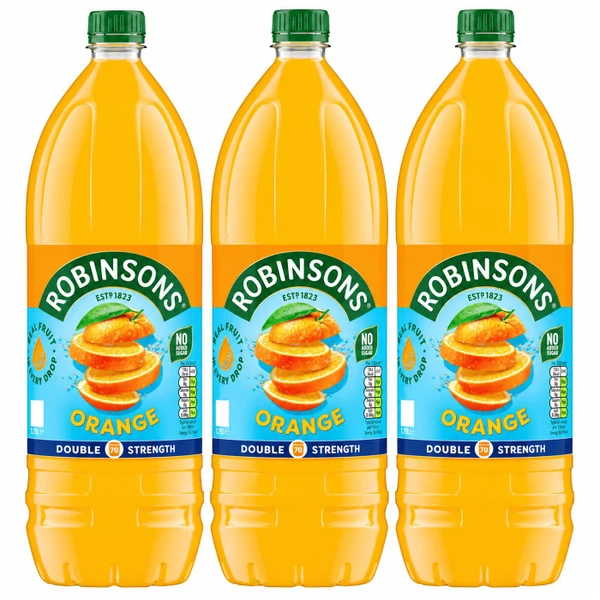 Robinsons Real Fruit Double Strength Orange Squash Juice No Sugar Pack 3 x 1.75L