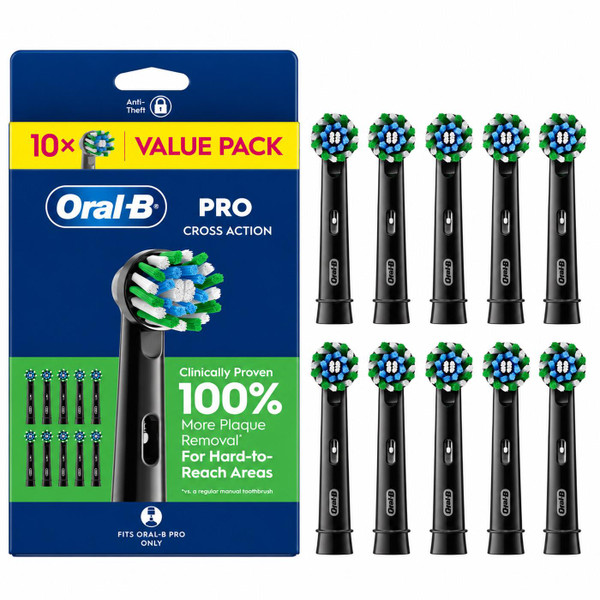 Oral-B Pro Cross Action Electric Toothbrush Replacement Heads Black 10 Pcs Pack