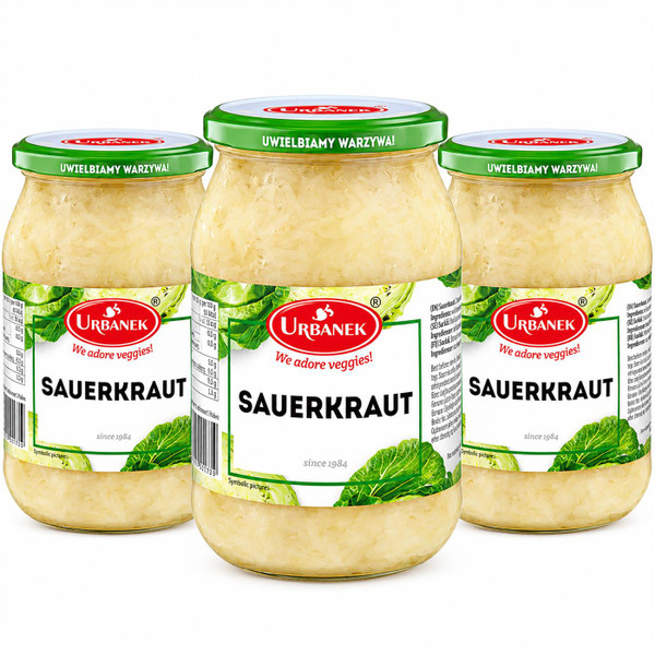 Urbanek Sauerkraut Fermented Polish Pickle White Cabbage Pasteurised Pack 3x900g