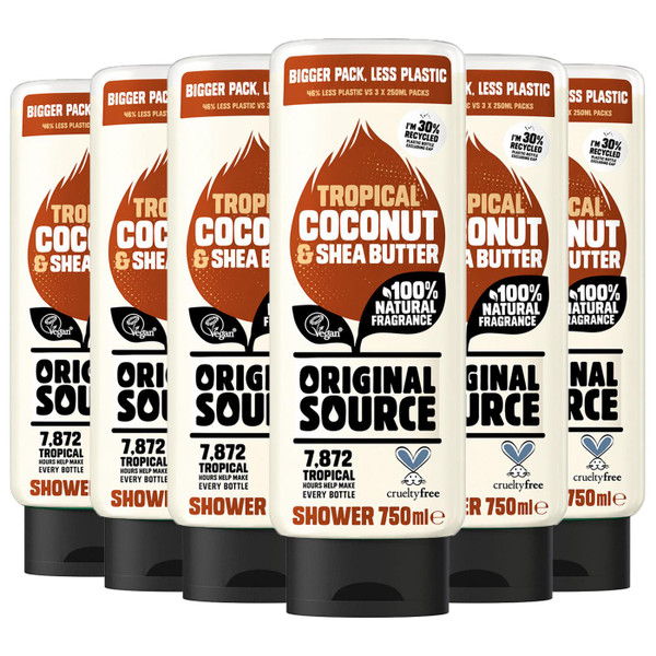 Original Source Tropical Coconut & Shea Butter Shower Gel Vegan Pack 6 x 750ml