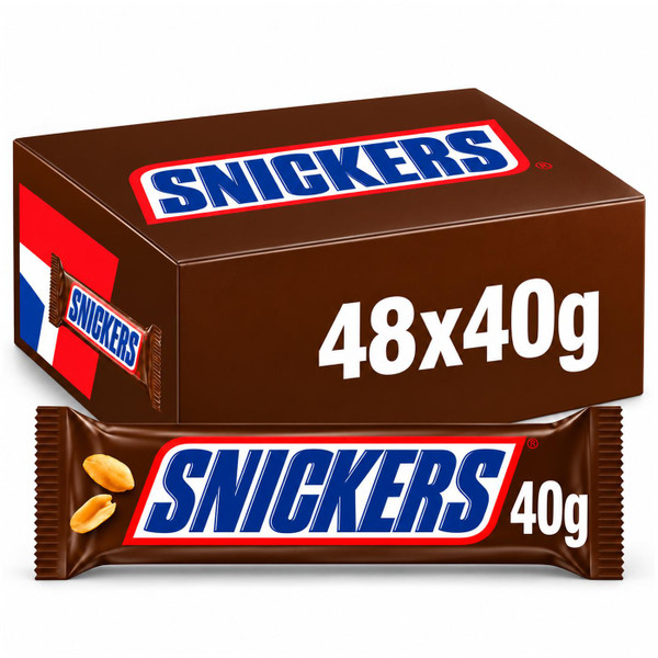Snickers Milk Chocolate Bars Peanuts Caramel Soft Nougat Snack Mulit-Pack 48x40g