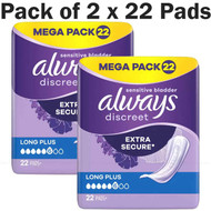 Always Discreet Long Plus Sensitive Bladder Extra Secure Protect Pack 2x 22 Pads