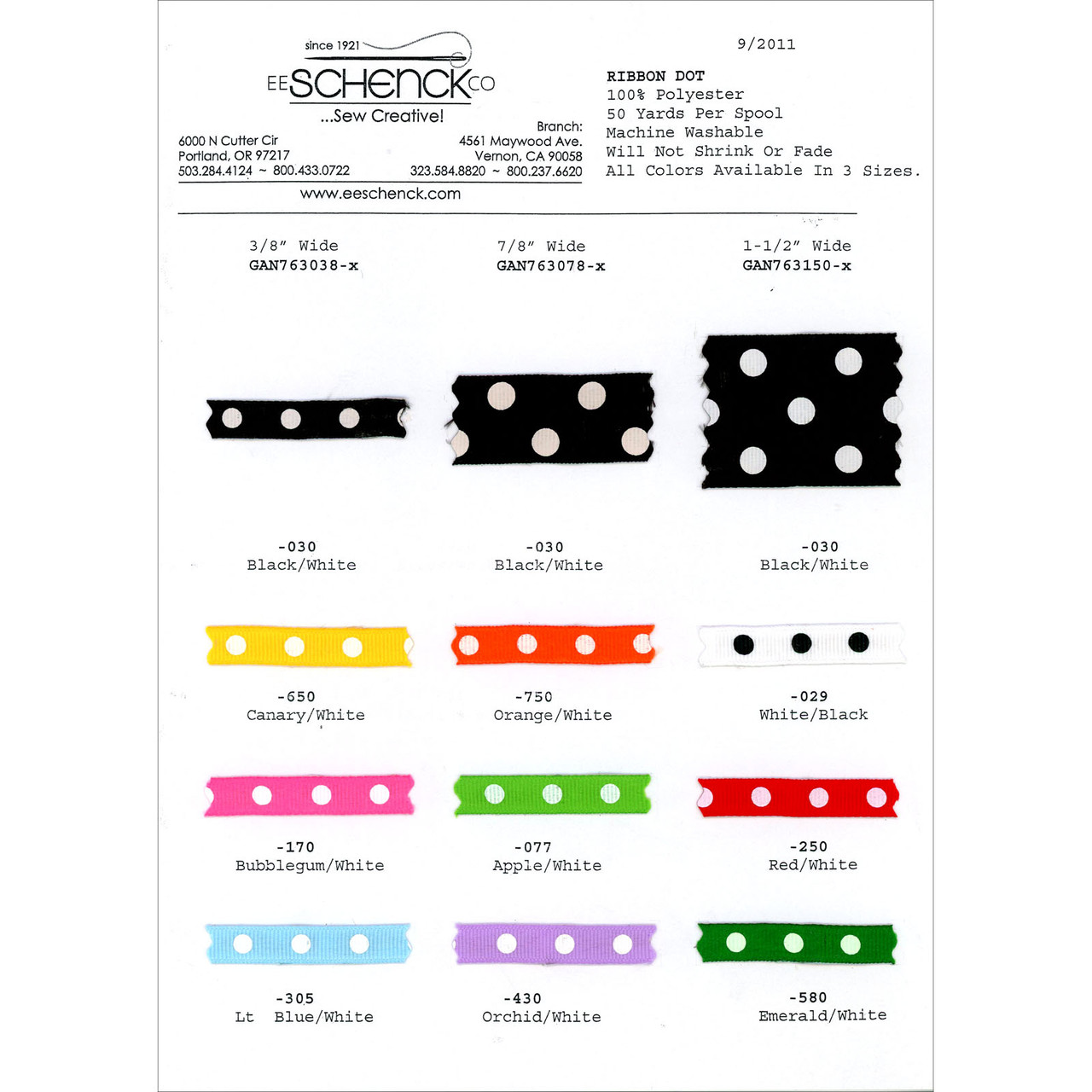 Ribbon Dot Color Card | EE Schenck Company