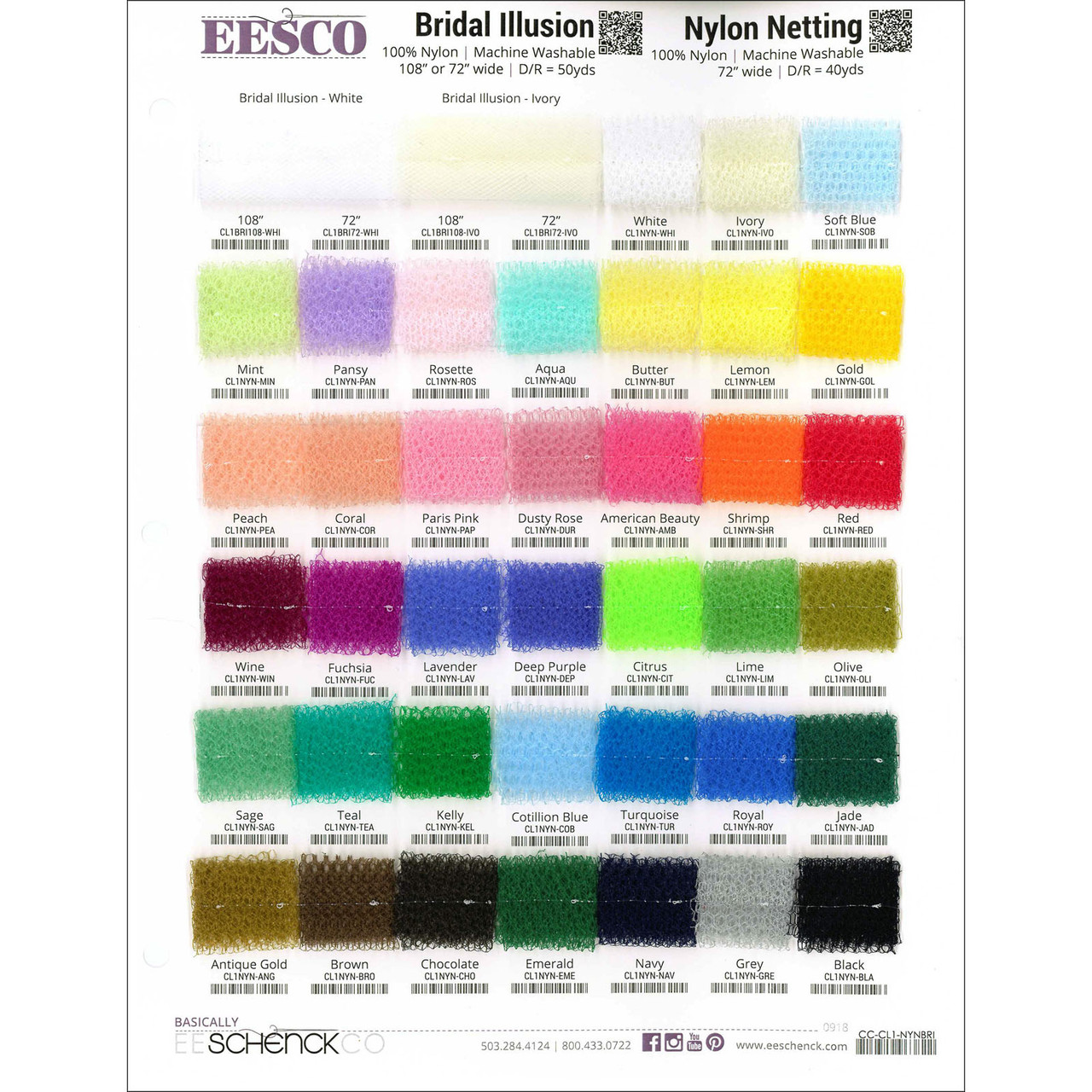 Nylon Net & Bridal Illusion Color Card | EE Schenck Company