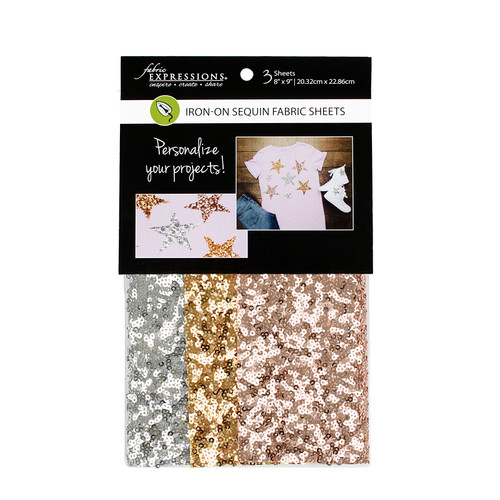 IRON-ON SEQUIN FABRIC SHEET 8"x9" PK OF 3 EA
