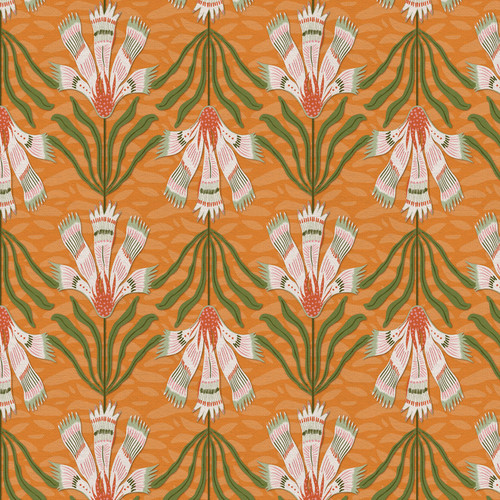 ABSTRACT SHAPES 191P 26655 ORANGE/GREEN SATEEN 118"