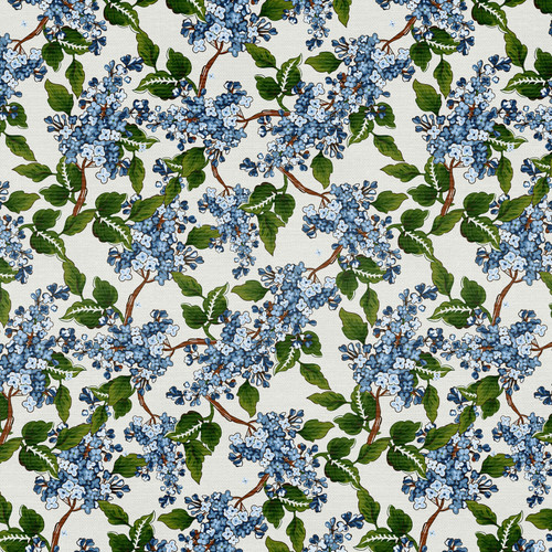 GRANDMA'S WALLPAPER 191P 26780 WHITE/BLUE SATEEN 118"