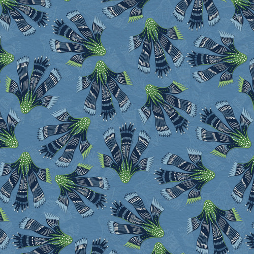 ABSTRACT SHAPES 340 26657 BLUE SATEEN 45"