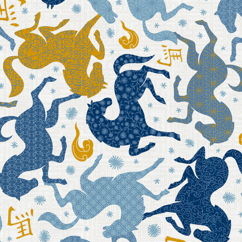 YEAR OF THE HORSE 340 26734 BLUE/GOLD SATEEN 45"