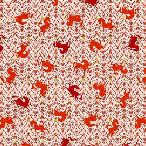 YEAR OF THE HORSE 340 26741 RED ON WHITE SATEEN 45"