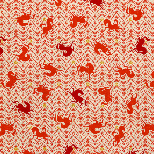 YEAR OF THE HORSE 360 26741 RED ON WHITE ORG COT CANVAS 58"