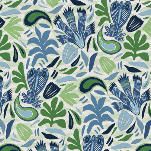 ABSTRACT SHAPES 370 26652 BLUE/GREEN SATEEN 60"