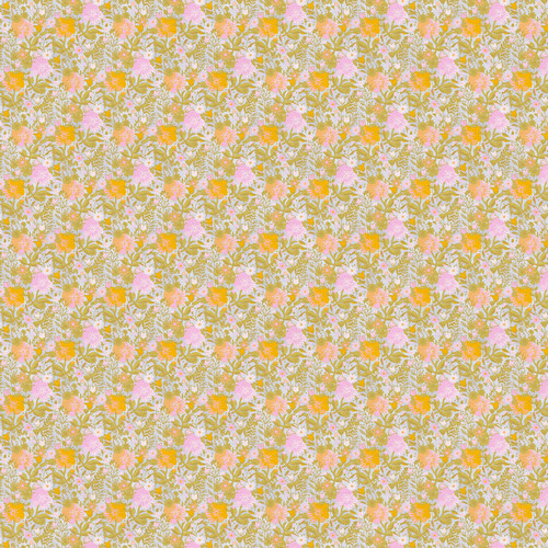 PETITE PETALS III 370 26685 GOLD ON BLUE SATEEN 60"