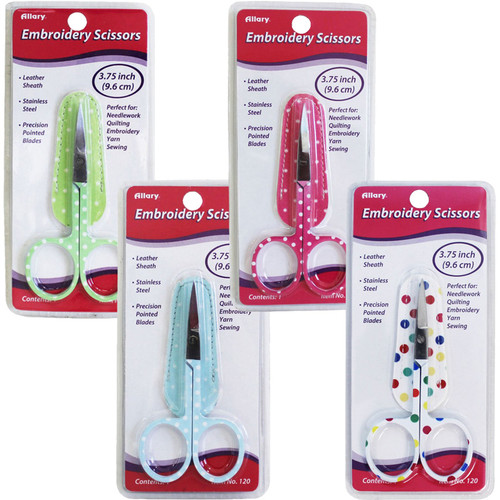 EMBROID SCISSORS ASST P DOT W SHEATH BOX OF 12 EA