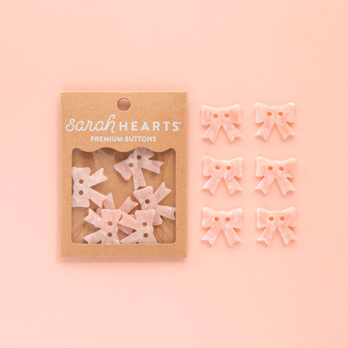 BUTTONS PINK BOW LARGE 1" 6ct
