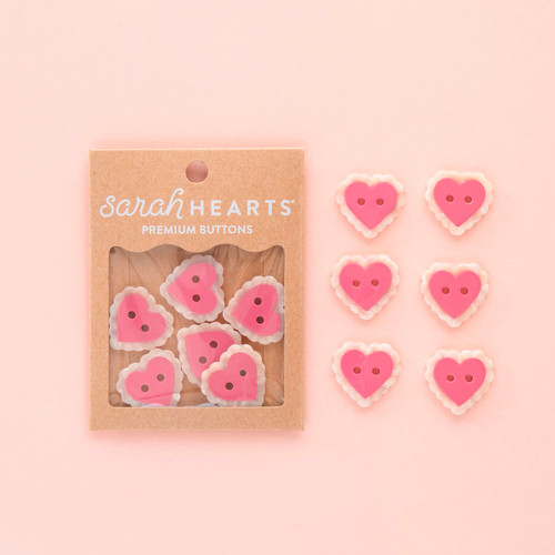 BUTTONS PINK SWEET HEART 1" 6ct