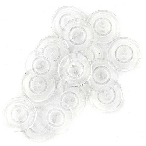 BUTTON 2HOLE 17mm TRANSPARENT 16ct PK OF 3 EA