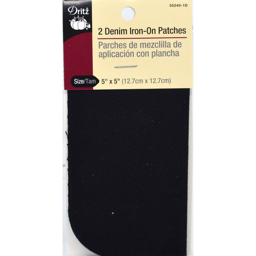 IRON ON PATCH 5"X5"2CT DEN BLK PK OF 6 EA