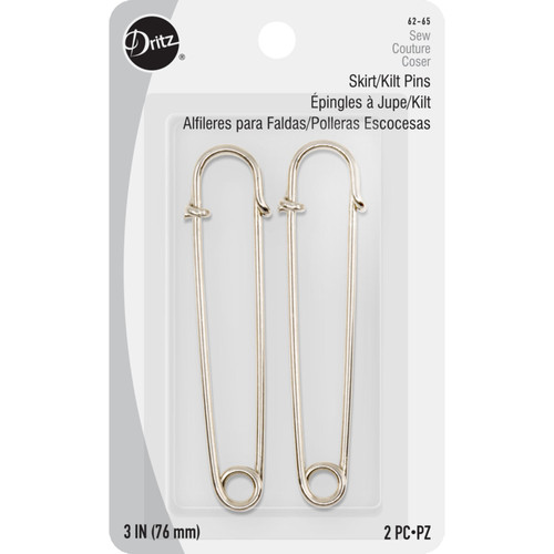 SAFETY PIN SKIRT NICKEL 3" 2CT PK OF 6 EA