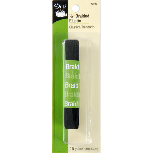 BRAID ELASTIC .5"X 1.5YD BLACK PK OF 4 EA