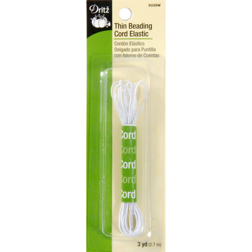 THIN BEAD CORD ELASTIC 3YD WHT PK OF 4 EA