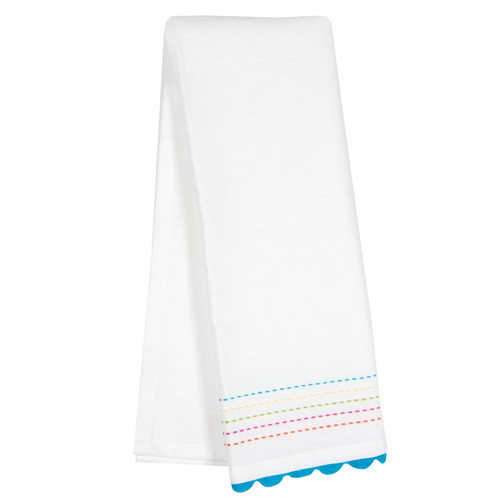 TEA TOWEL WHT TURQ RICK RACK PK OF 6 EA