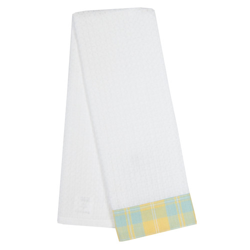 TEA TOWEL WAFFLE WEAVE YL BLU PLAID PK OF 6 EA
