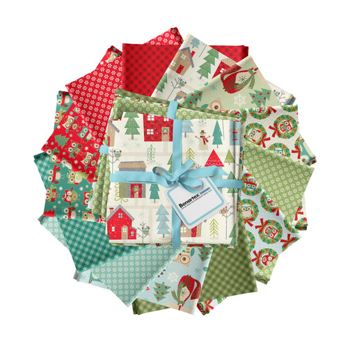 FAT QTR BUNDLE OWL BE HOME CHRISTMAS (13)