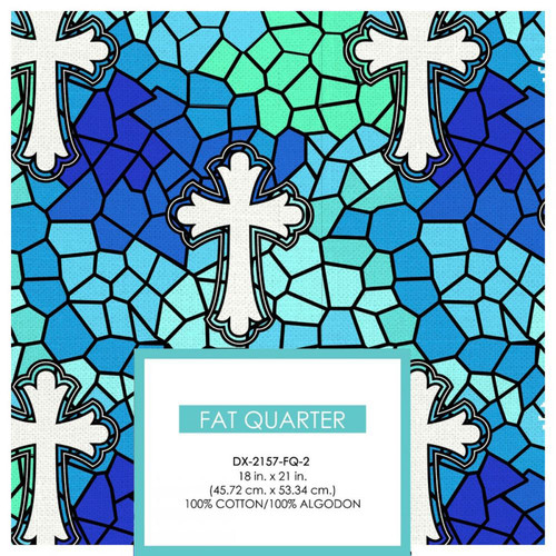 FAT QTR STAINED GLASS CROSSES BLUE (1) PK OF 6 EA