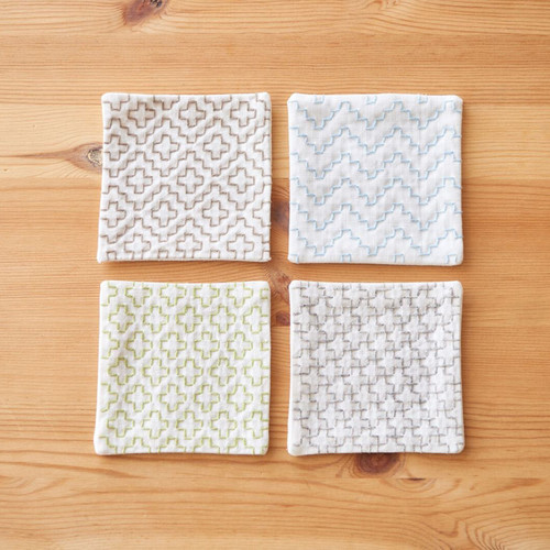 PRT CLOTH COASTER 3.9"sq WHITE 4ct (HITOME-ZASHI)