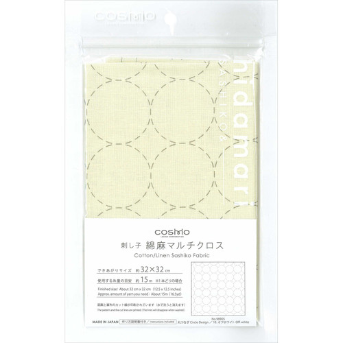 SASHIKO CLOTH COT/LINEN OFF-WHITE CIRCLE