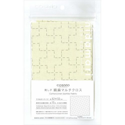 SASHIKO CLOTH COT/LINEN OFF-WHITE CROSS