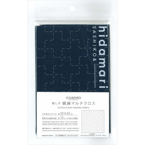 SASHIKO CLOTH COT/LINEN NAVY CROSS