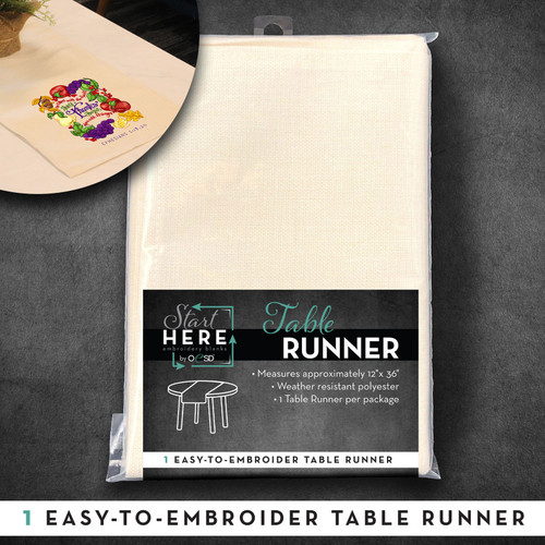 TABLE RUNNER EMB BLANK WHITE 12"x 36"