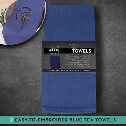 TEA TOWEL EMBROID BLUE 20"x28" 2CT