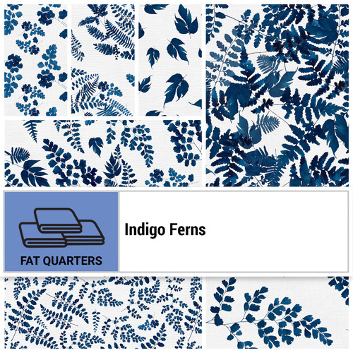 FAT QTR INDIGO FERNS (8) PK OF 5 EA