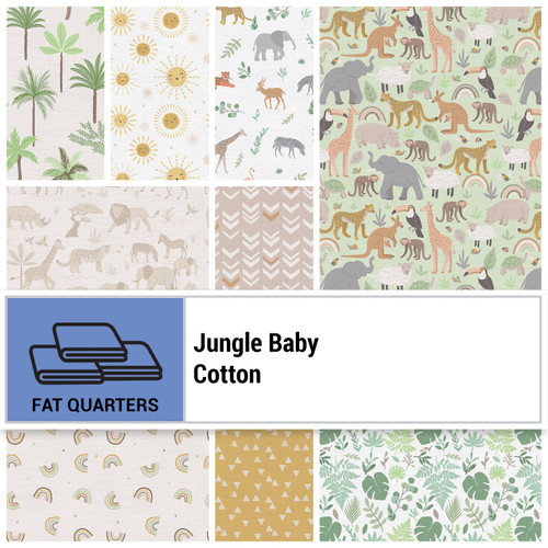FAT QTR JUNGLE BABY (9) COT PK OF 5 EA
