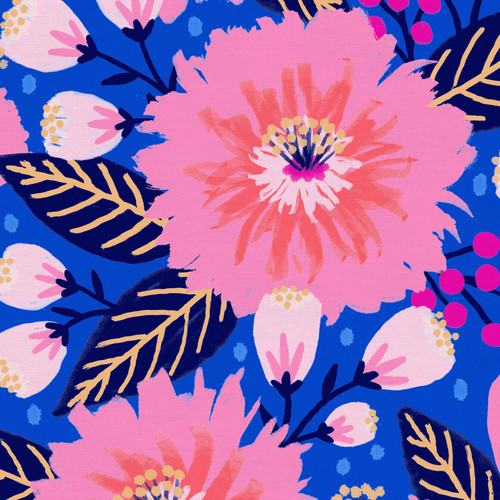 VIBRANT BLOOMS GAUZE 350 22229 DK BLUE/PINK 50"