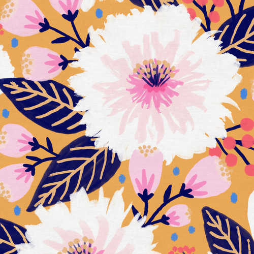 VIBRANT BLOOMS GAUZE 350 22230 GOLD/WHITE 50"