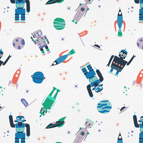 ROBOTS IN ORBIT 350 23788 WHITE/BLUE DBL GAUZE 50"