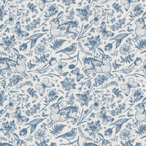 GARDEN DREAMS 390 25350 BLUE ON WHITE RAYON 55"