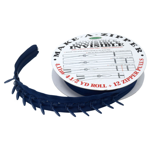 MAKE A ZIPPER INVIS 4.5y NAVY & 12 ZIPPER PULLS