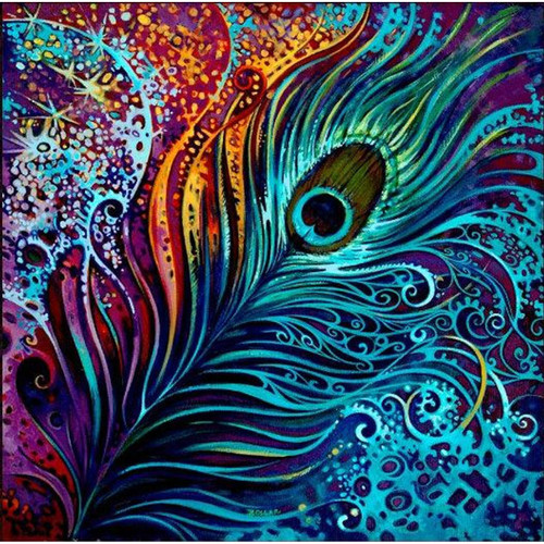 5D DIAMOND KIT PEACOCK FEATHER 12"x 12"