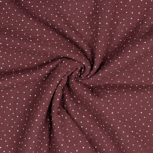 DBL GAUZE LITTLE DOTS BORDEAUX ORG COT 53"